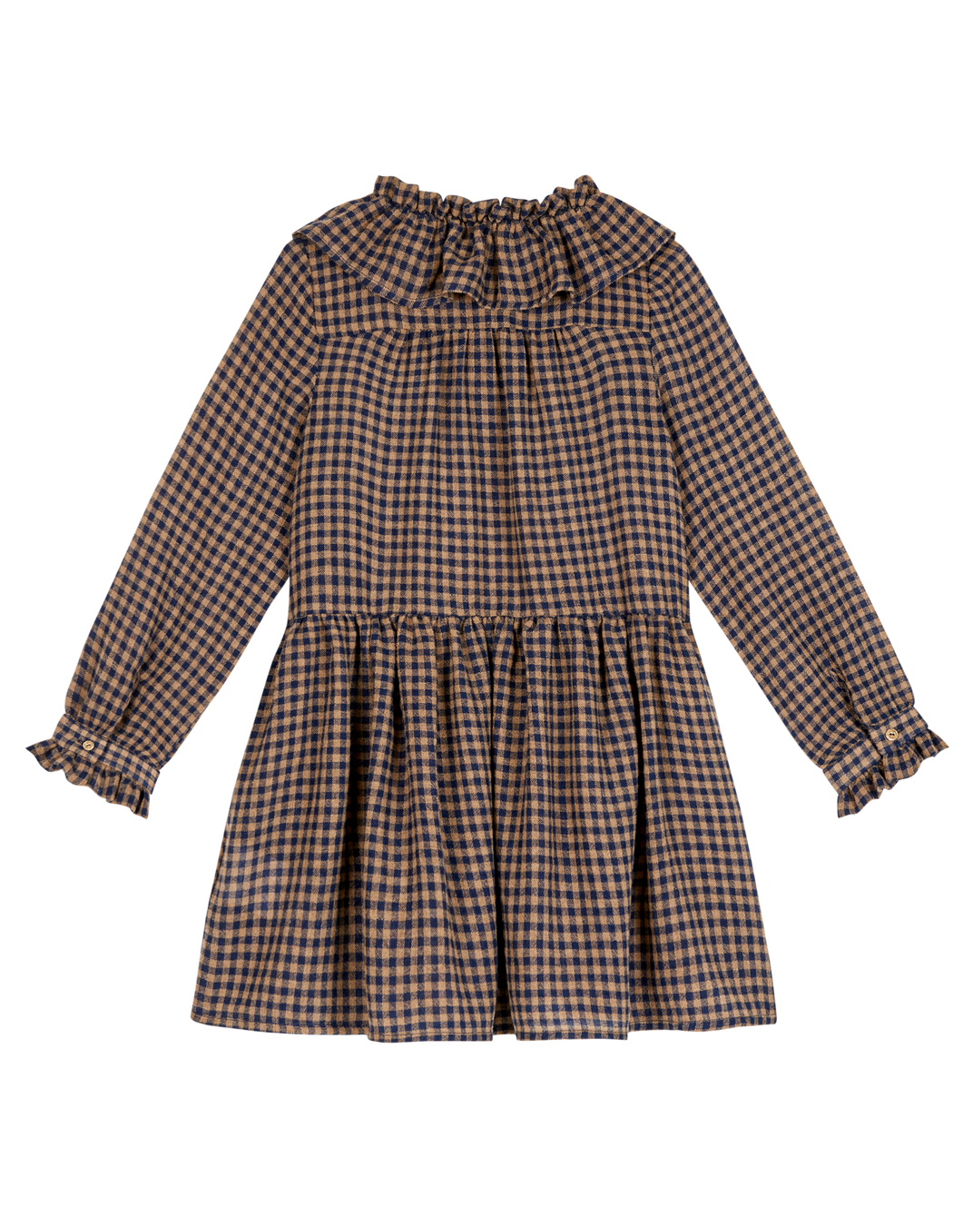 Navy gingham viscose and wool dress