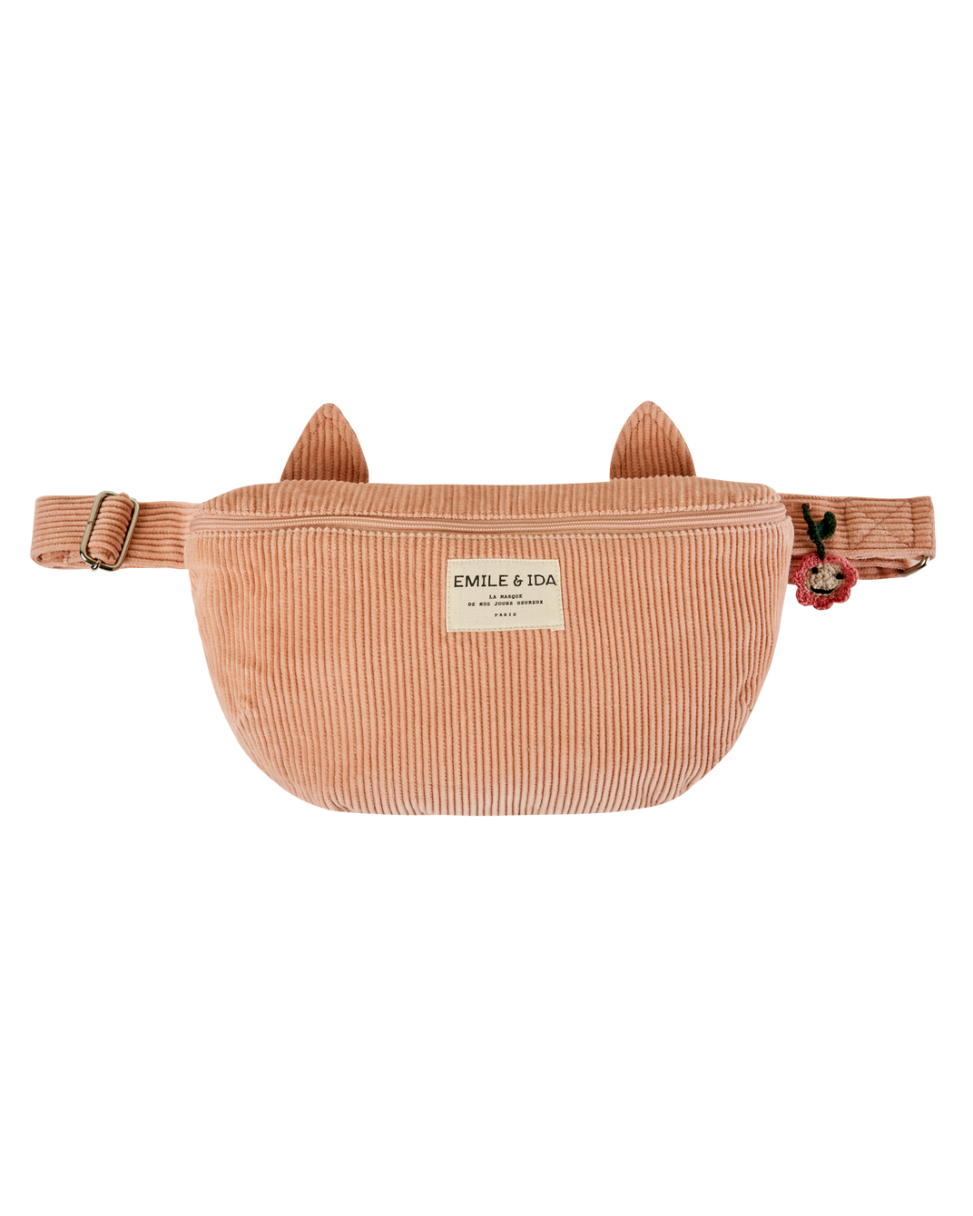 Sac banane chat velours pivoine