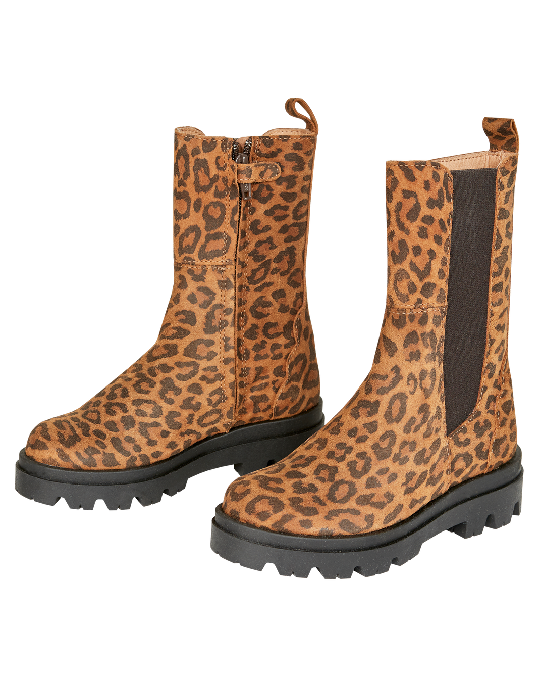Boots fille cuir léopard brun