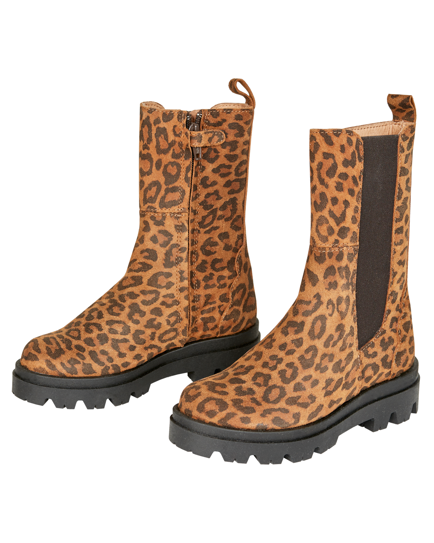 Boots fille cuir léopard brun