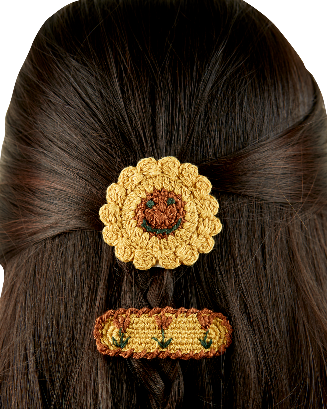 Barrettes crochet fleur jaune