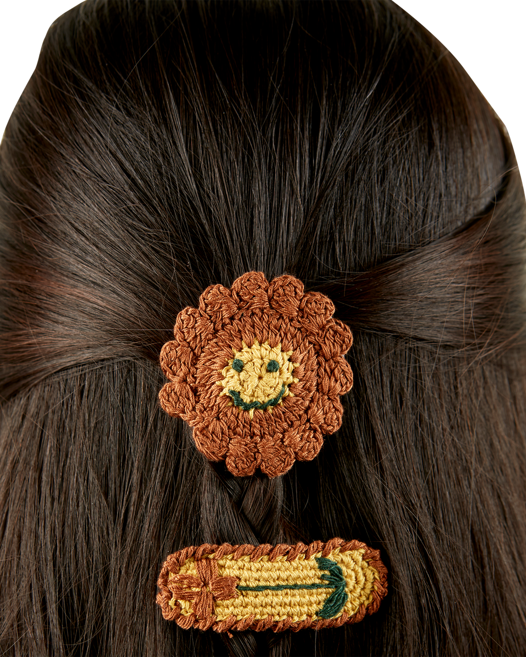 Barrettes crochet fleur caramel