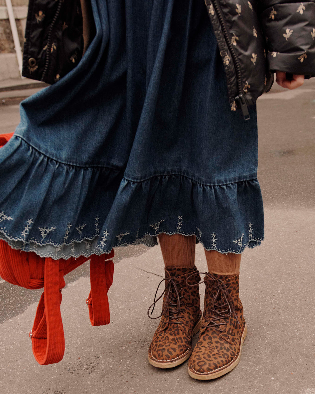 Boots à lacets cuir léopard brun