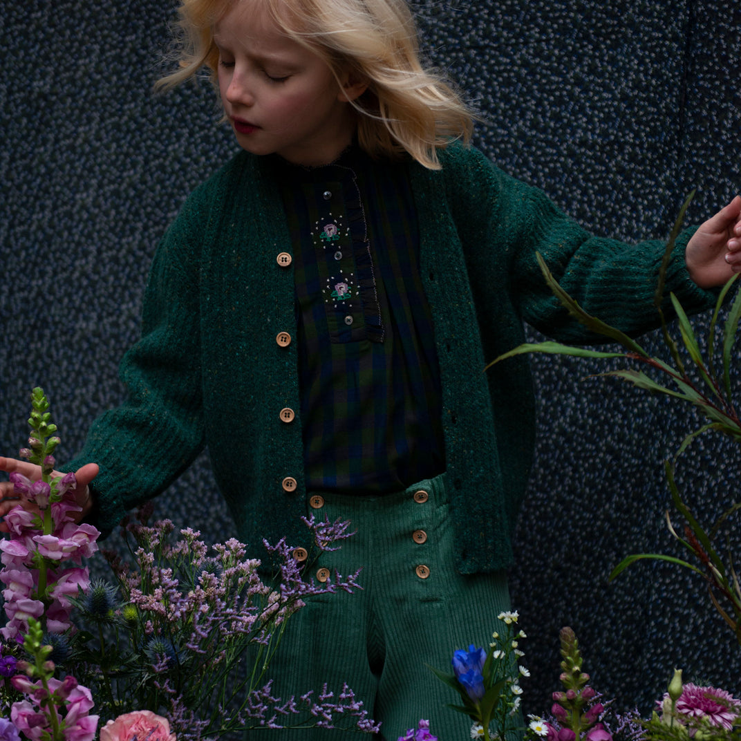 Cardigan laine recyclée vert puce